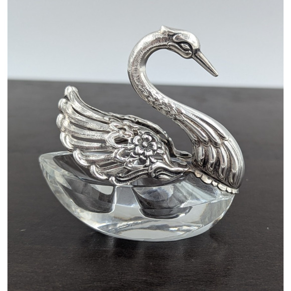 Sterling Silver & Crystal Swan Salt Pepper Cellar Articulated Raimond W. Germany - Picture 1 of 15